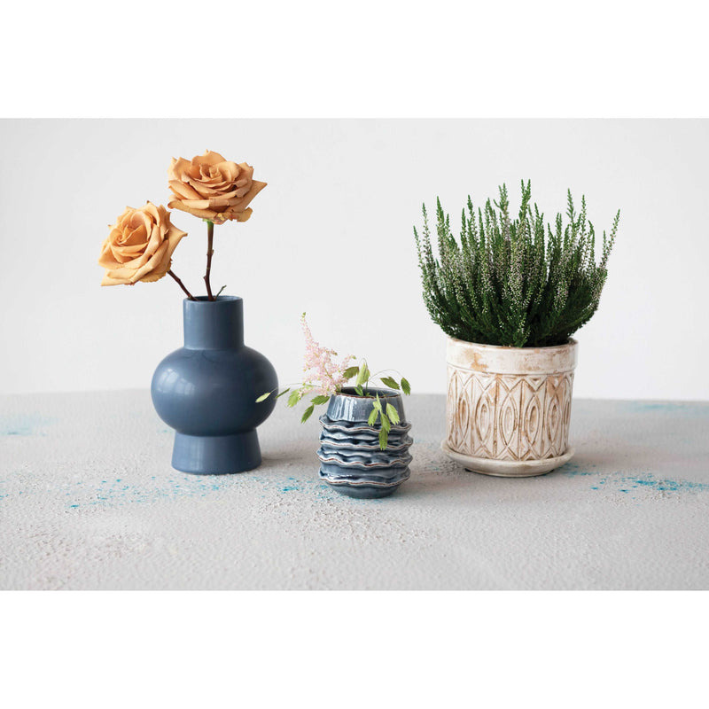 Debossed Terra-cotta Planter with Pattern and Saucer