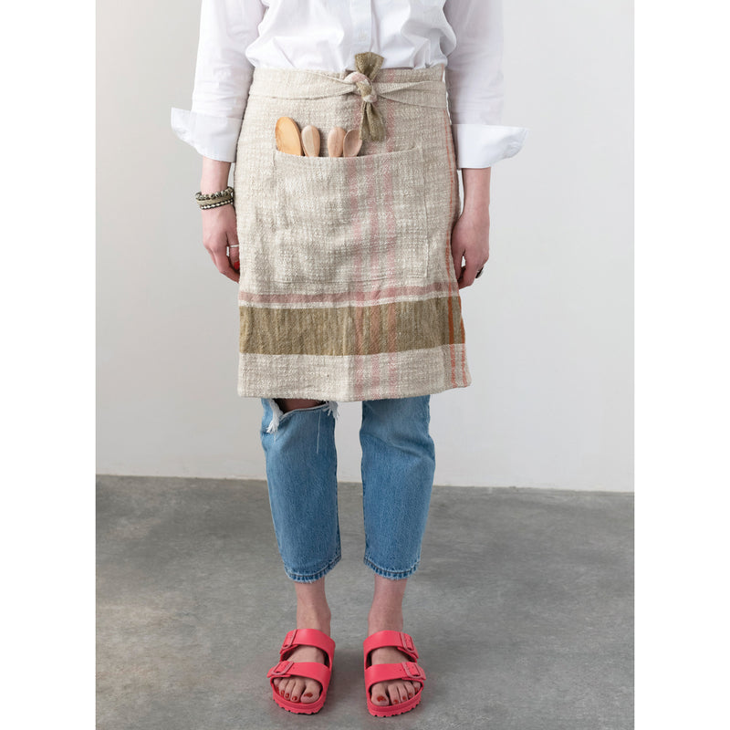 Woven Cotton and Linen Half Apron with Pocket