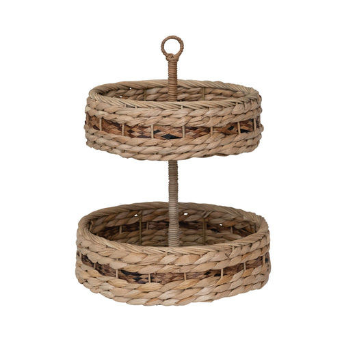 Hand woven wicker tiered tray.