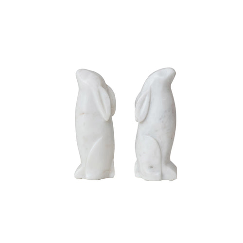 White Marble Hand Carved Rabbit Bookends.