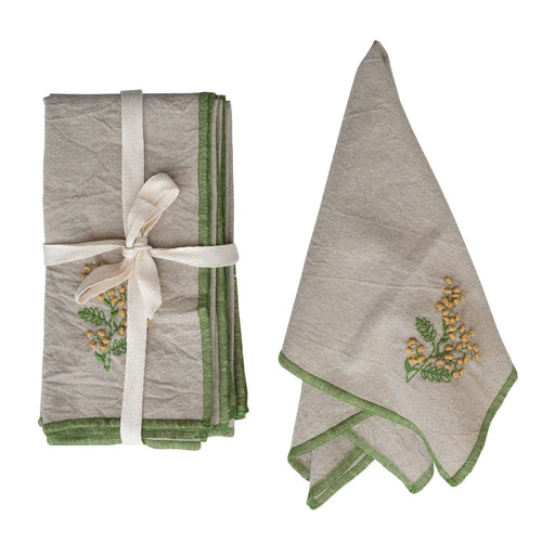 Cotton Napkins with Floral Embroidery, Set of 4