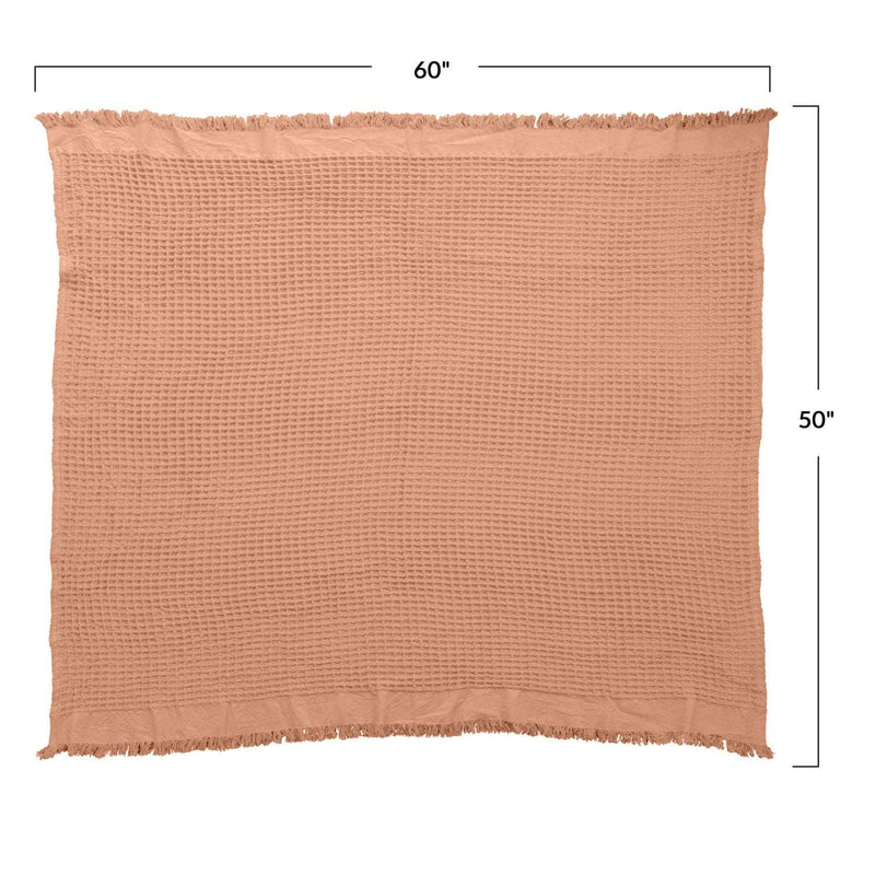 Cotton Waffle Weave Throw with Fringe - Putty