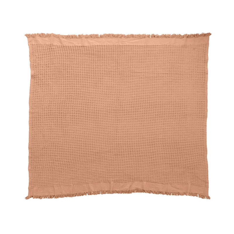 Cotton Waffle Weave Throw with Fringe - Putty