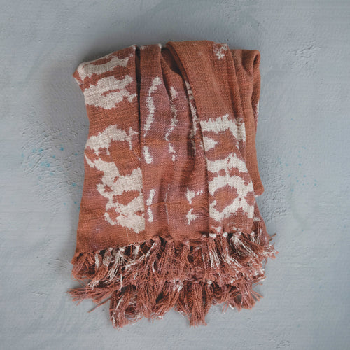 Woven Cotton Tie-Dyed Throw with Fringe.