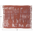 Cotton throw measures 50 inches wide and 60 inches long.