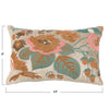 Cotton and Velvet Lumbar Pillow with Floral Embroidery measures 14 inches long by 9 inches high.