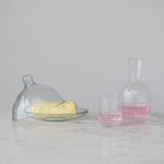Embossed Glass Carafe with Drinking Glass, Set of 2