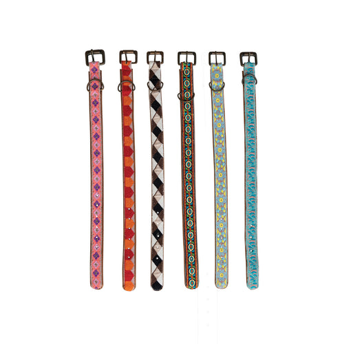 Cotton & Leather Dog Collar with Embroidery