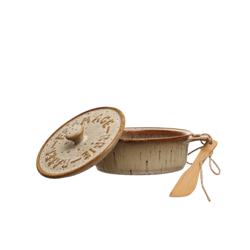 Stoneware Brie Baker with Bamboo Spreader.