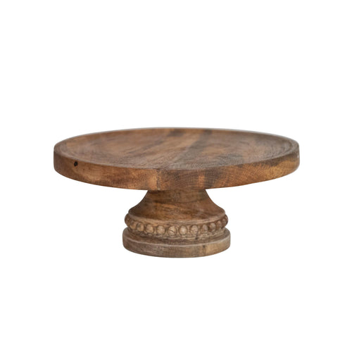 Mango Wood Pedestal with hand carved bead details. 