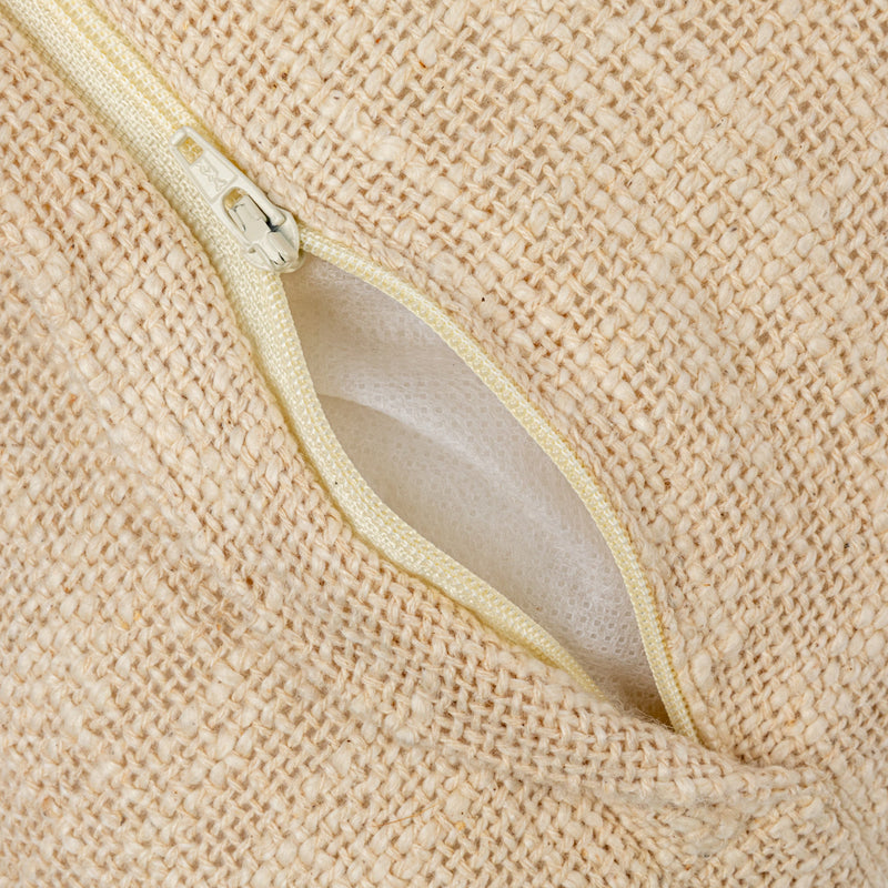 Hidden zipper detail on the 24"L x 16"H Woven Cotton Lumbar Pillow.