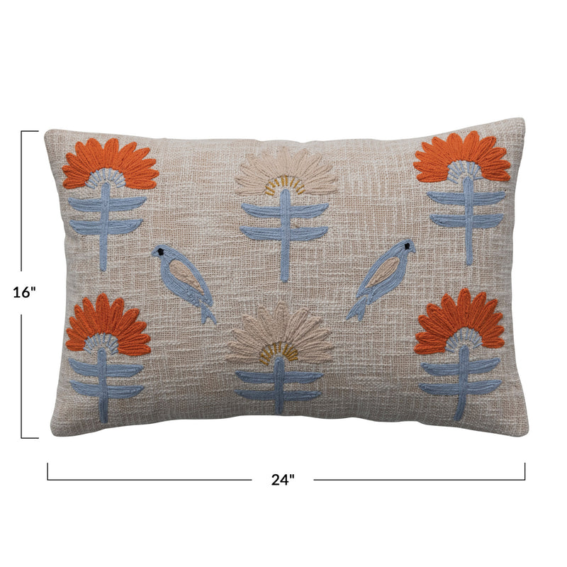 Woven Cotton Lumbar Pillow measures 16 inches high and 24 inches long. 