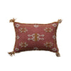 Cotton & Silk Lumbar Pillow with Embroidery, Piping & Tassels.