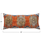 Cotton Velvet Printed Lumbar Pillow measure 14 inches high and 32 inches long. 
