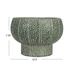 The Embossed Footed Vase / Planter measures 10 inches wide and 7 inches high. 