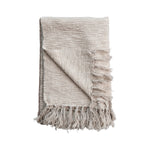 Woven Cotton & Linen Throw with Stripe with fringe detail. 