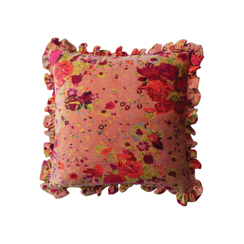 20" Square Cotton Velvet Printed Pillow with Floral Pattern.