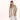 Woman wearing a white dress with a beige cardigan on a white background