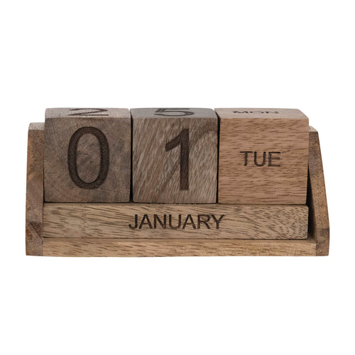 Mango Wood Calendar closeup.