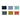 Set of six quilted pouches in various colors on a white background