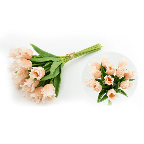 Natural real touch parrot tulip bundle of 12 stems in a pale peach colour. 