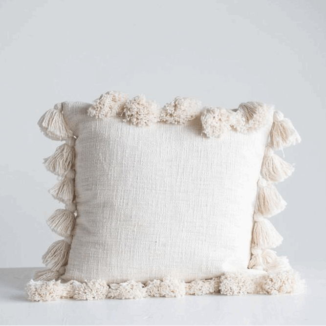 Cotton Pillow with Tassels - Cream (Down Fill)