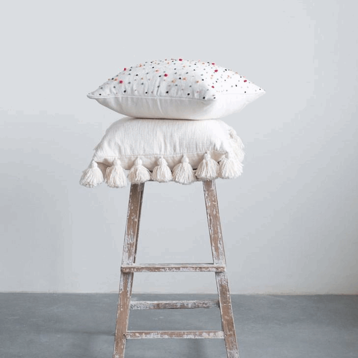 Cotton Pillow with Tassels - Cream (Down Fill)