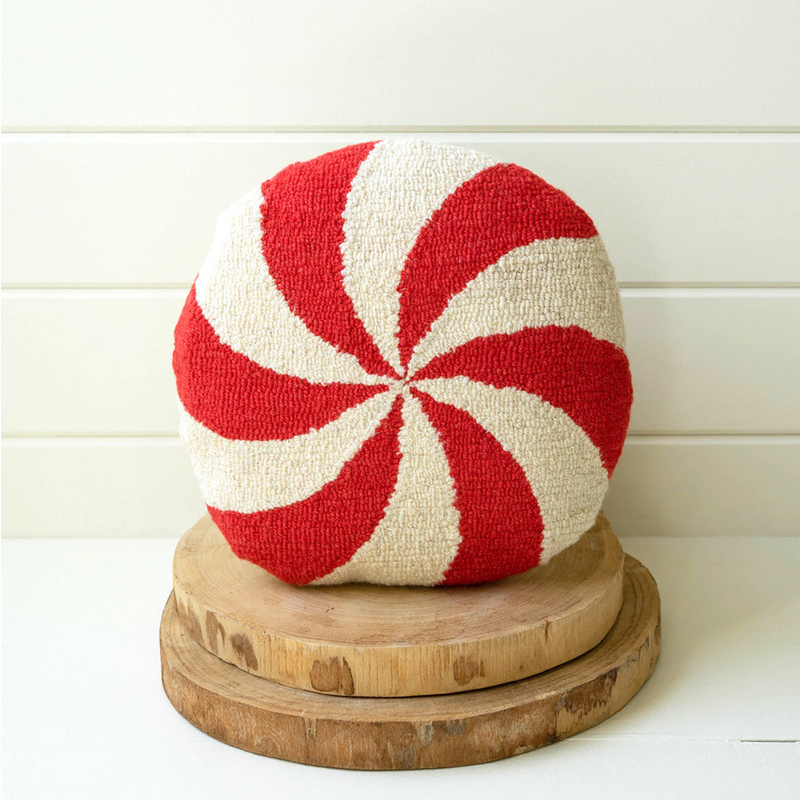 Peppermint Hand-Hooked Pillow