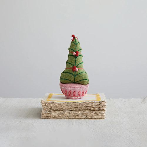Handmade Wool Felt Tree with Embroidery & Pom Poms