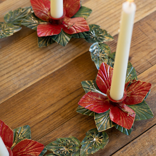 Poinsettia Table Wreath Taper Candle Holder