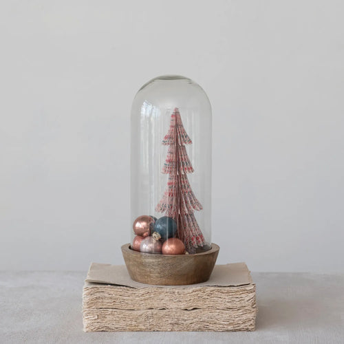 Tall Glass Cloche with Mango Wood Base