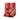 Red and pink striped blanket with frayed edges on a white background
