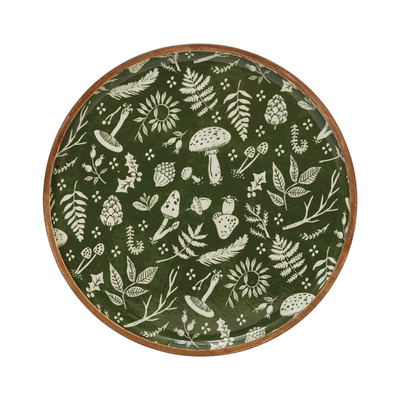 Enameled Acacia Wood Pedestal - Green & White