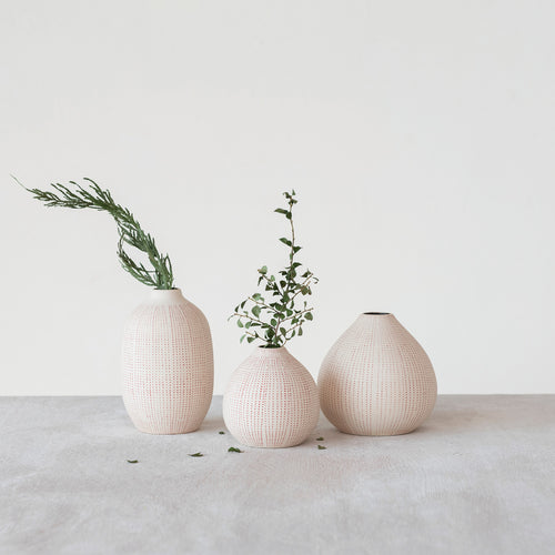 Red & Cream Textured Stoneware Vases