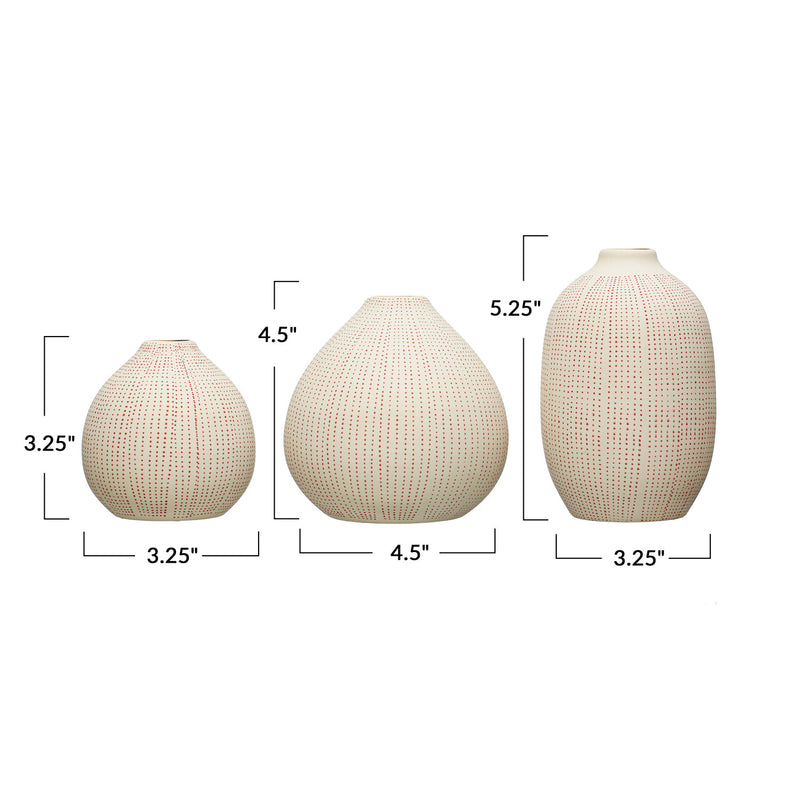 Red & Cream Textured Stoneware Vases