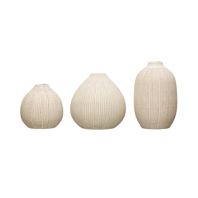 Red & Cream Textured Stoneware Vases
