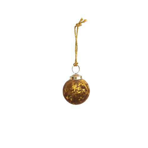 Flocked Glass Ball Ornament, Brown & Gold Finish