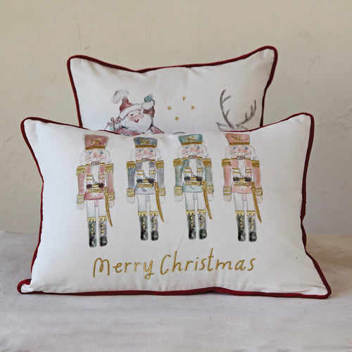 Festive Nutcracker Embroidered Cotton Lumbar Cushion