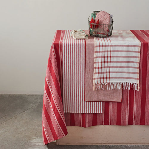 72"L Woven Cotton Table Runner with Stripes - Red & White