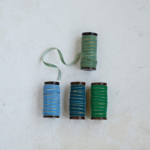10 Yard Velvet Ribbon on Wood Spool - Greens & Blues