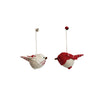Felted wool bird ornaments in red and white. 