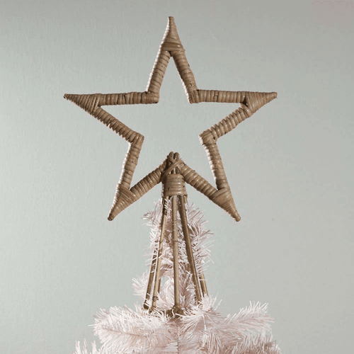 Rattan Tree Topper on top of a pink Christmas Tree
