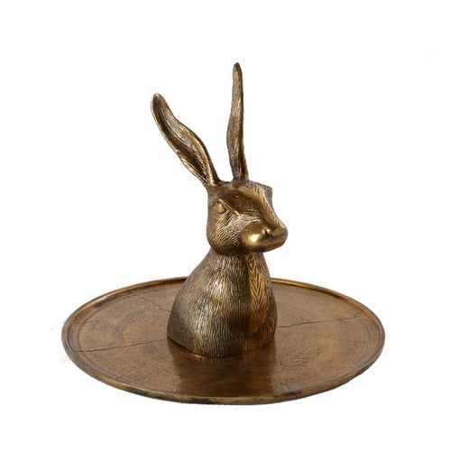 Halcyon Hare Platter in antique brass finish. 