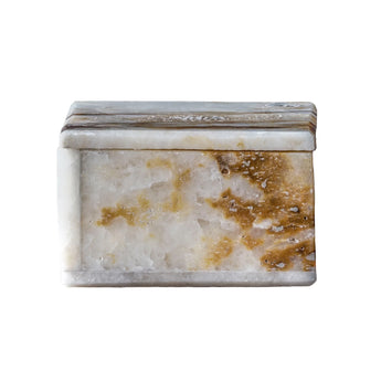 Brown and white natural stone onyx box for storage and decor.