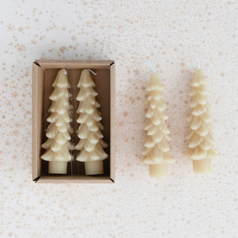 Tree shaped taper candles in a box. 
