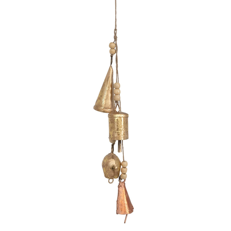 Metal bell cluster with a distressed copper and gold finish.