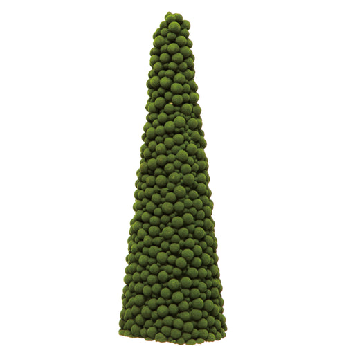 Simple handmade flocked foam ball tree in the color green.
