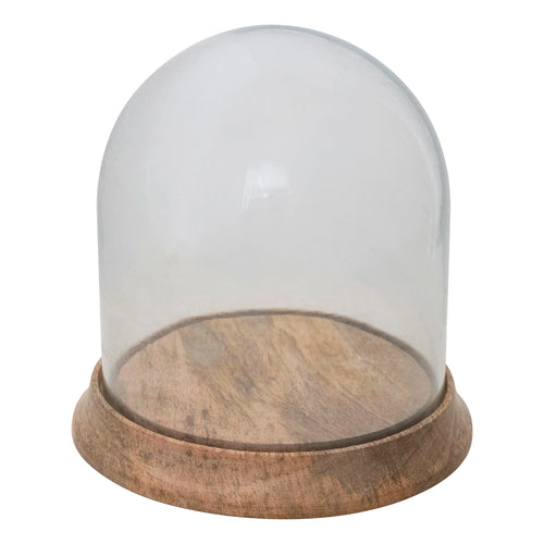 Glass cloche with mango wood base