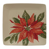 Square stoneware planter with painted poinsettia in a natural off-white color with green and red.