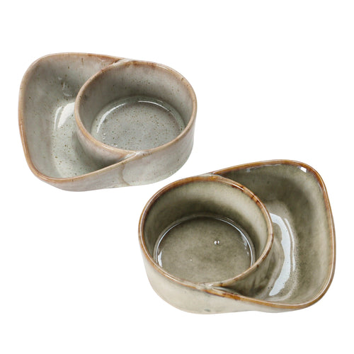 Top view of stoneware cracker and soup bowl.